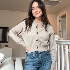 Mango Light Tan Button-Up Cardigan